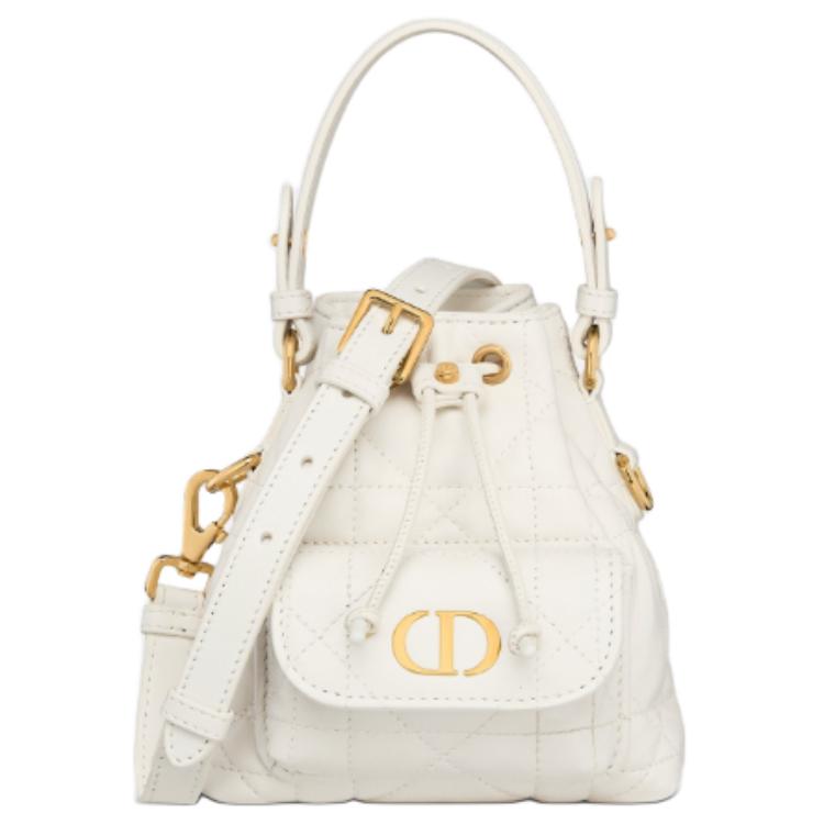 

DIOR Caro Sheepskin Bucket Bag, Shoulder Bag, Crossbody Bag, Handbag Mini Women's Milk White