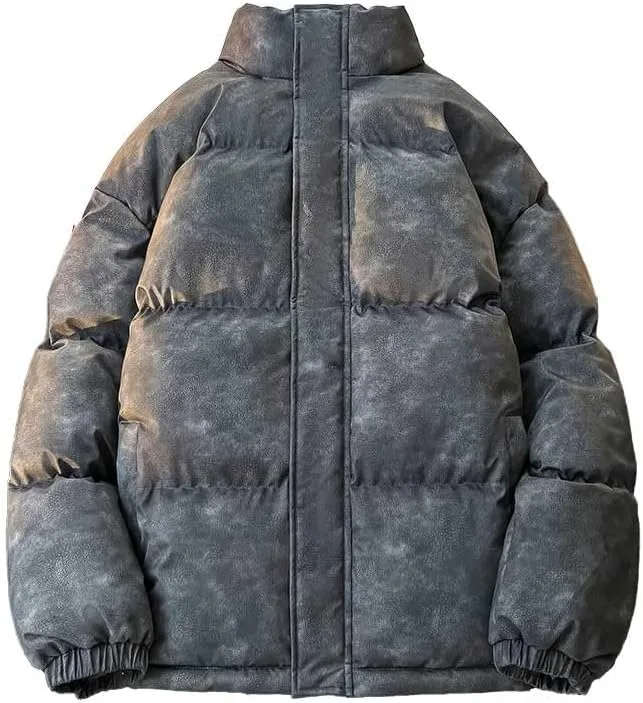 Пуховик мужской Pu Puffer Jackets на молнии со стойкой, утепленная куртка на пуху для зимы, уличная одежда Plus Size с карманами Generic, темно-серый