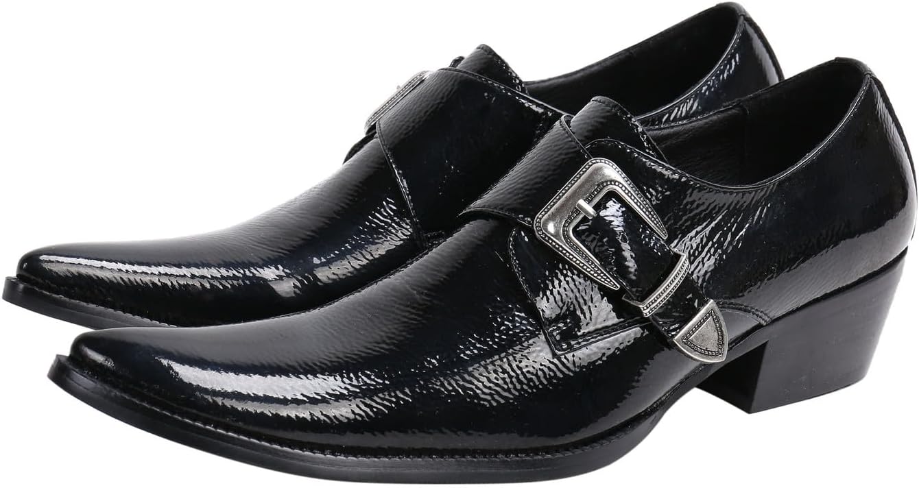 

Мужские туфли Santimon из лаковой кожи с пряжкой, заостренным носком и заклепками - элегантные повседневные лоферы для офиса, свадеб, вечеринок и баров, черный