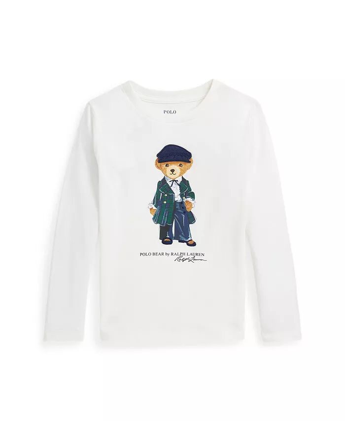 

Футболка Polo Bear из хлопкового джерси с длинными рукавами для малышей и маленьких девочек Polo Ralph Lauren, белый