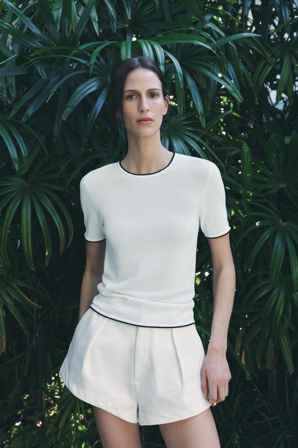 

Вязаный топ с контрастной отделкой ZARA, цвет White/Navy