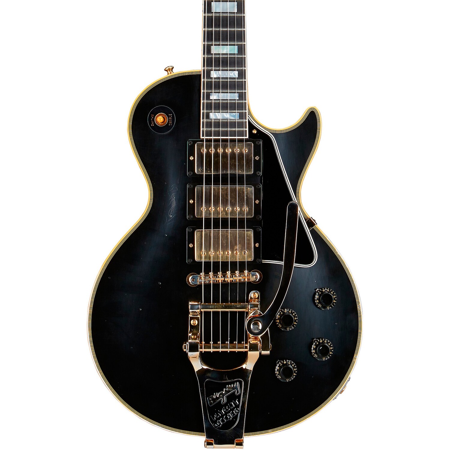 

Gibson Custom Murphy Lab 1957 Les Paul Custom Reissue 3-звукосниматель Bigsby Light Aged Электрогитара черного цвета