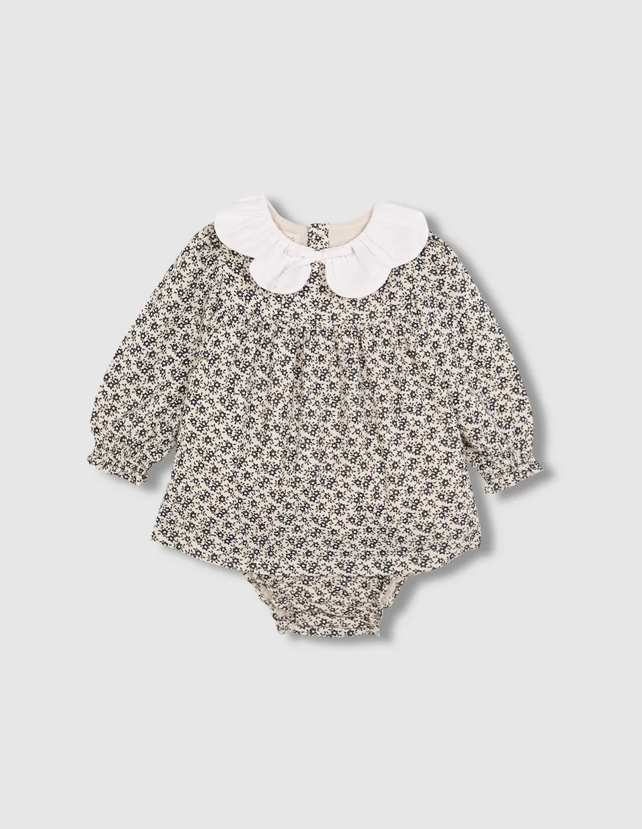 

Детское платье с цветочным узором и воротником из газовой ткани Gocco, белый