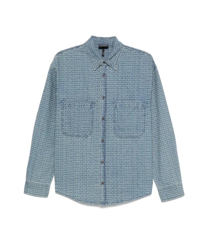 

Синяя джинсовая рубашка с логотипом Emporio Armani, синий