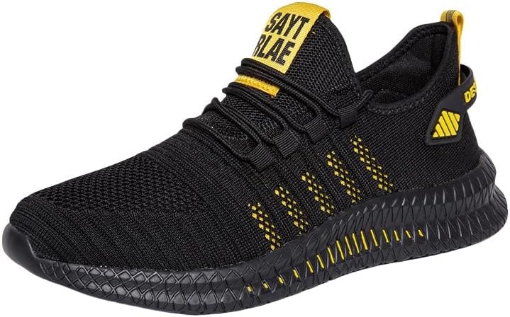 

Мужские дышащие кроссовки - модные амортизирующие кроссовки с вязаным верхом, обувь для всех сезонов и бега на открытом воздухе, черные с яркими акцентами Hoalox