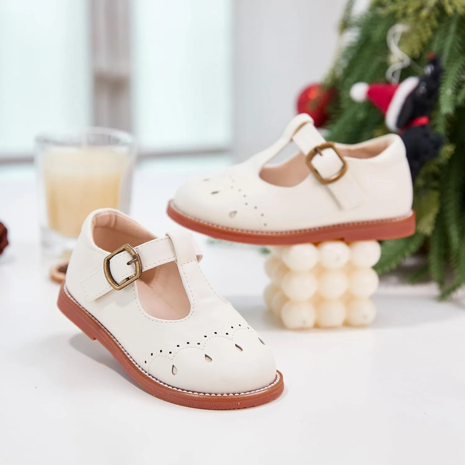 Детские туфли-оксфорды для девочек Mary Jane Felix & Flora, Beige — фото 4