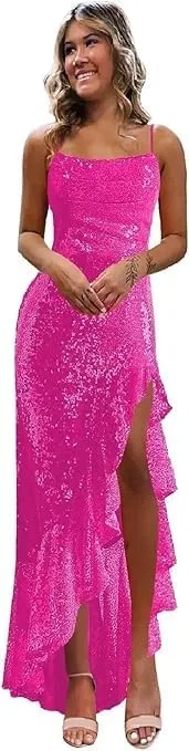 Женское вечернее платье пайетки с разрезом Mermaid, Fuchsia