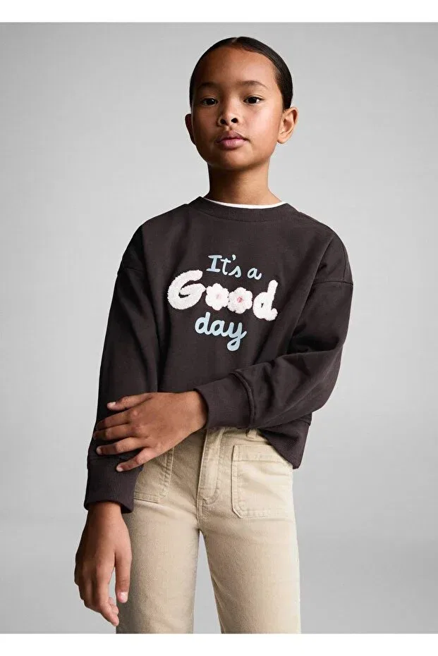 Детское худи для девочек с принтом Mango Kids, Coal Black