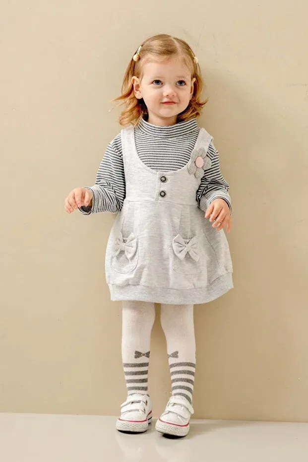 Детский для девочек полосатый боди и платье с колготками в подарок Jnf Kids, Gray