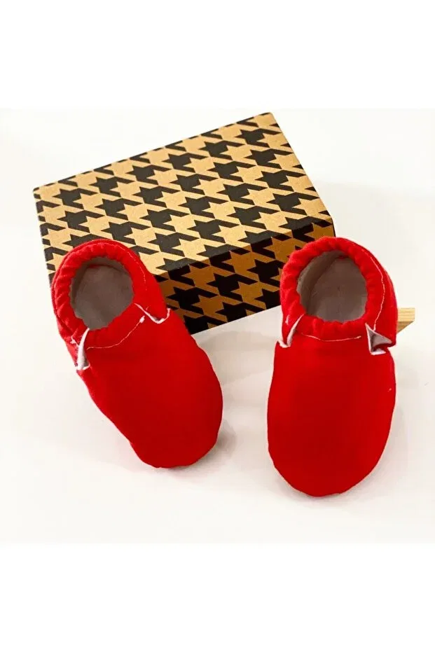 Детские пинетки из кожи с принтом Babycitytr, Red