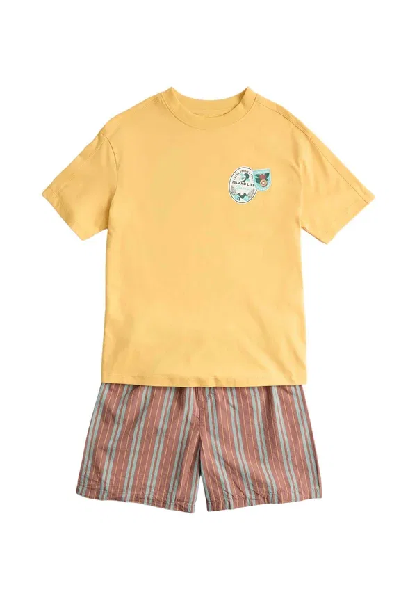 Комплект пижамы из хлопка, Graphic striped short set, Marks & Spencer, Yellow Mix, желтый