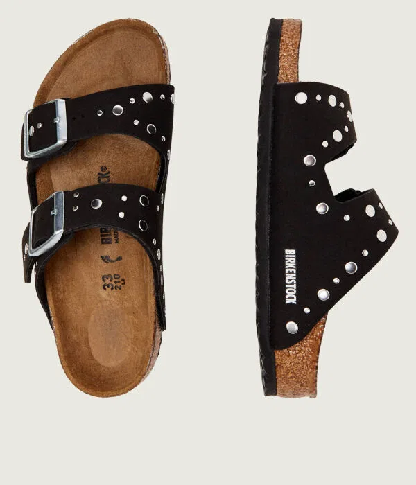 Детские шлепанцы для девочек с заклепками Arizona Rivets Birkenstock, черный — фото 4