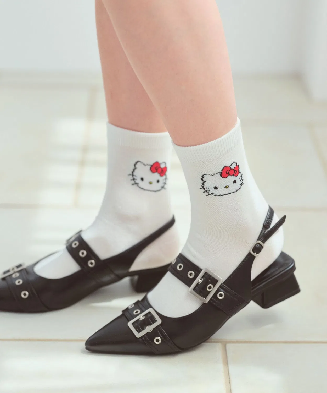 Детские носки с вышивкой Hello Kitty, модель Point Socks, repipi armario, Белый