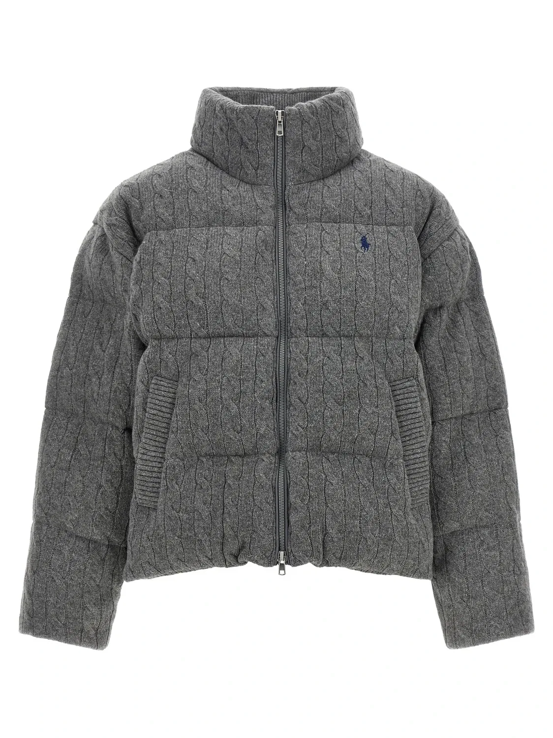 Вязаный стеганый пуховик Polo Ralph Lauren, серый