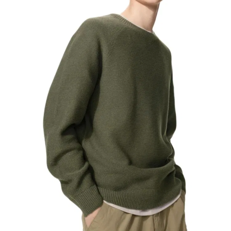 Мужской джемпер с круглым вырезом UNIQLO, Цвет 57 Dark Olive — фото 3