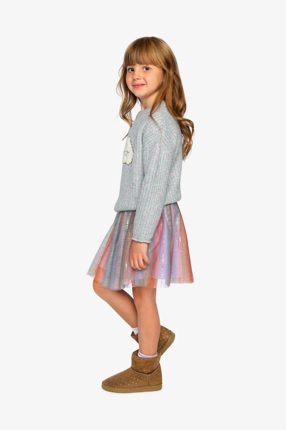 Детский свитер с аппликацией пуделя Poodle Sweater Deux par Deux, Pale Turquoise And Lilac — фото 4