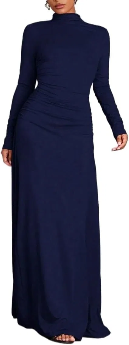 Женское облегающее платье с воротником-стойкой Generic, Navy Blue