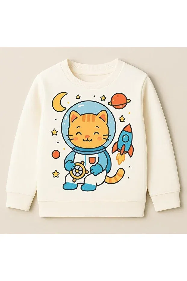 Детские свитшот с принтом Space Cat, Moda, White