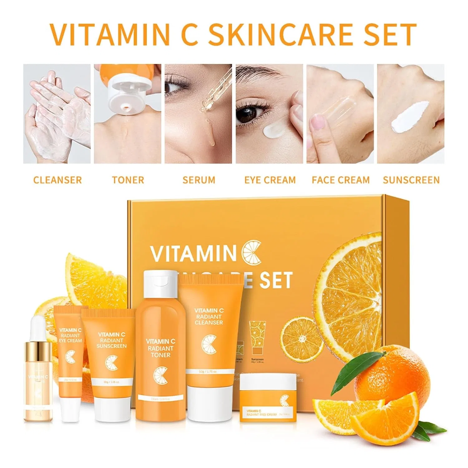 Набор для ухода за кожей лица, 6 предметов, Generisch, Cleanser, Toner, Serum, Eye Cream, Face Cream, Sun Cream, 350 г — фото 4