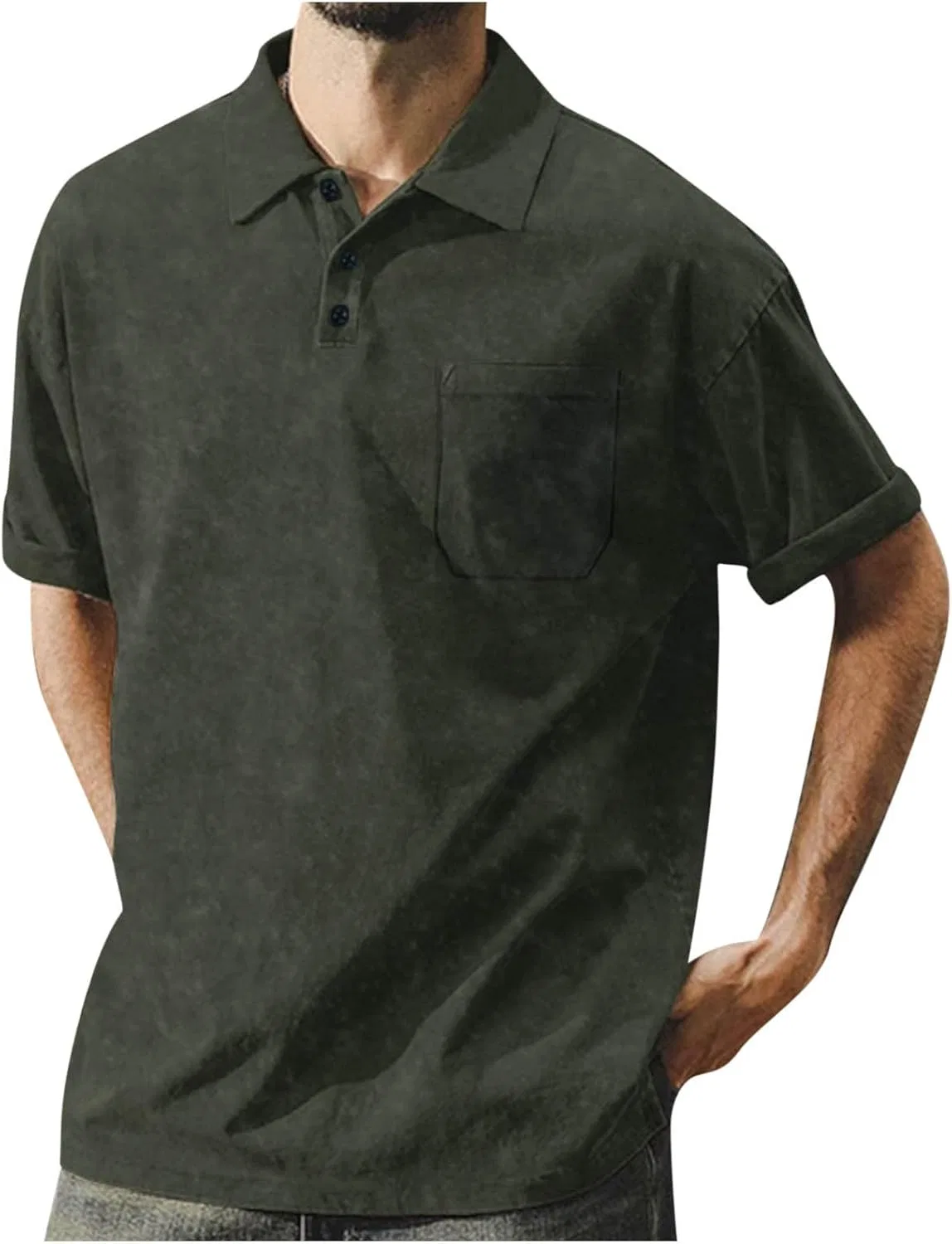 Мужская свободная хенли футболка с карманом, Army Green