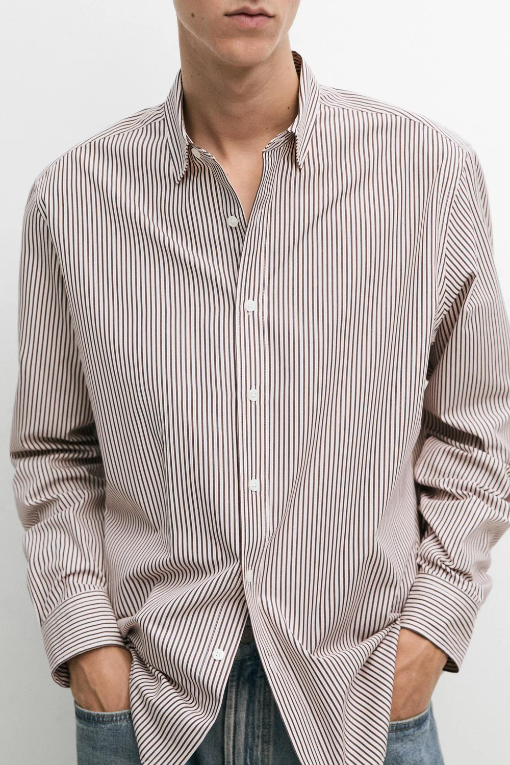 Рубашка Massimo Dutti, полосатая из хлопка, зеленый — фото 4