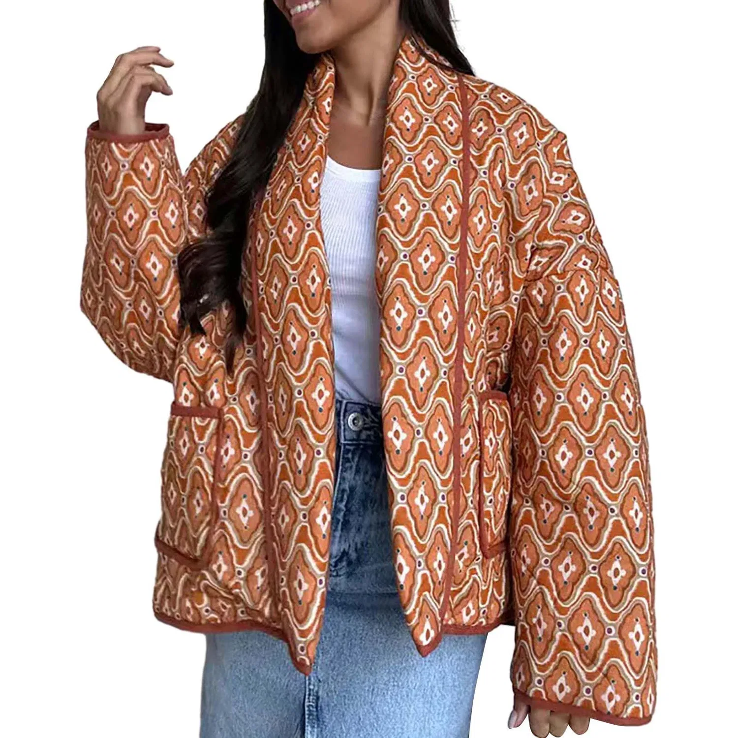 Женское утепленное пальто с принтом Classic Vintage Boho, Orange