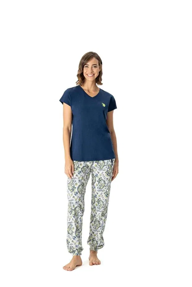 Женский пижамный комплект из хлопка с коротким рукавом U.S. Polo Assn., Navy Blue