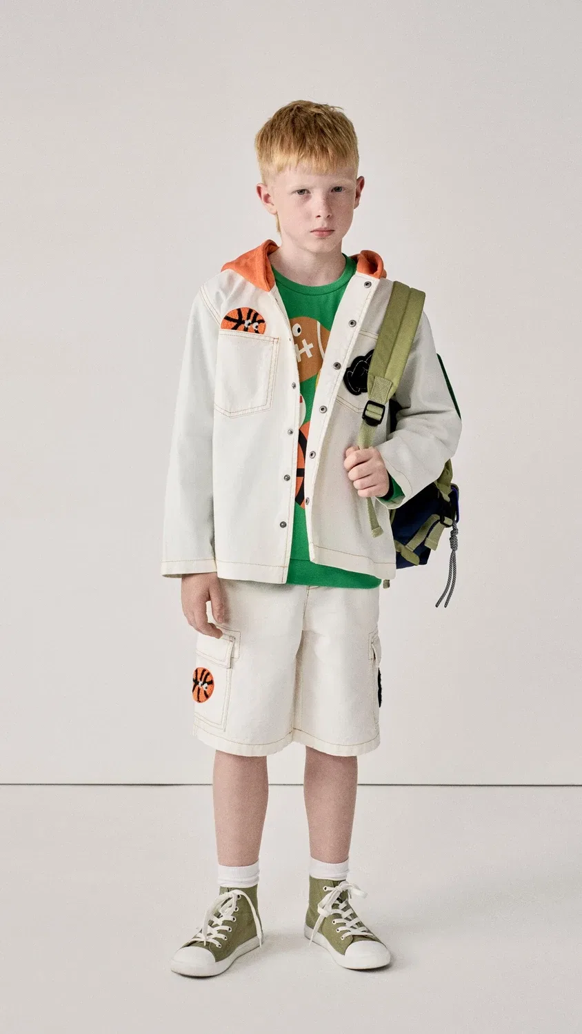 Легкая куртка из хлопкового канваса с капюшоном Stella Mccartney Kids, белый — фото 4