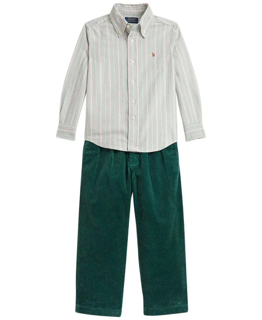 Комплект из рубашки-оксфорд и брюк из вельвета Polo Ralph Lauren, Green