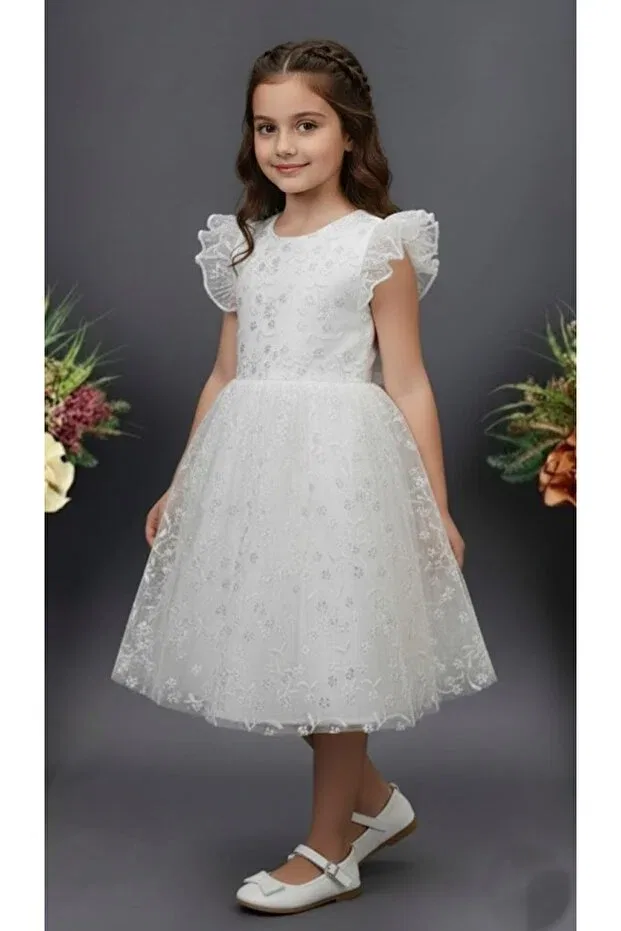 Детское платье для девочек с коротким рукавом Mnk Baby&Kids, White — фото 4