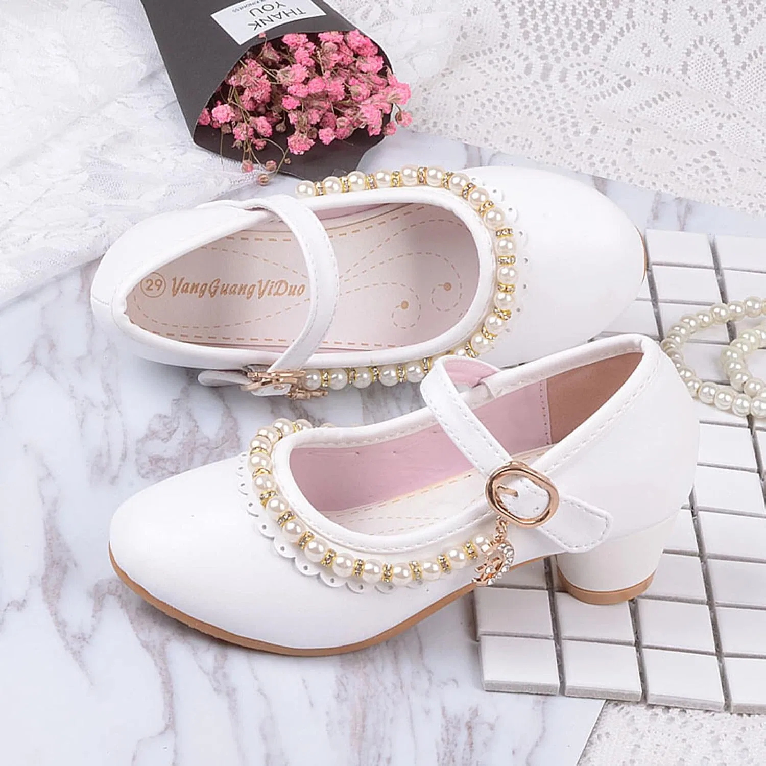 Детские туфли для девочек с бисером Mary Jane Pumps Unifizz, White — фото 2
