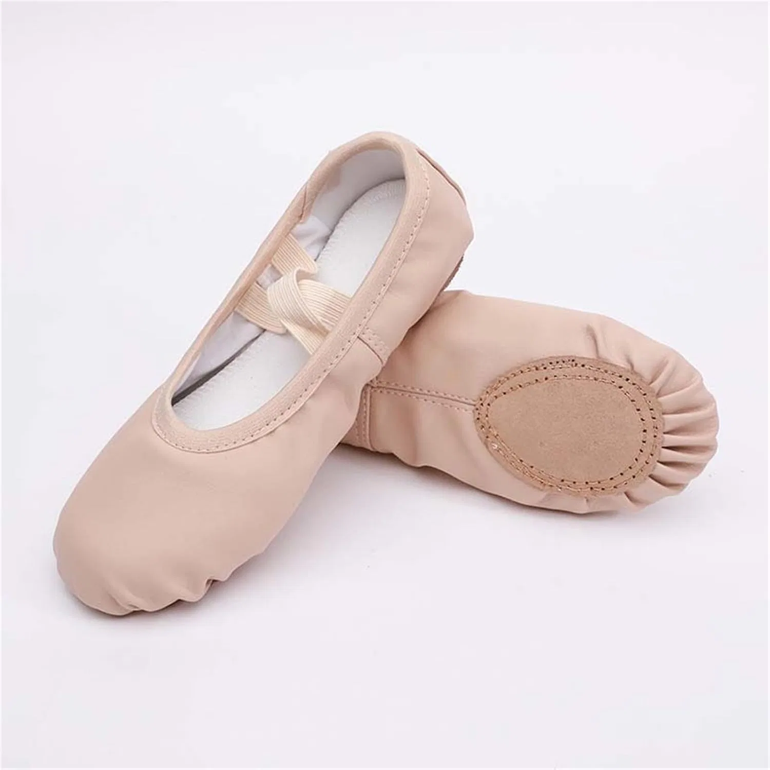 Детские балетки для девочек с кожаным верхом и мягкой подошвой, Beige — фото 2
