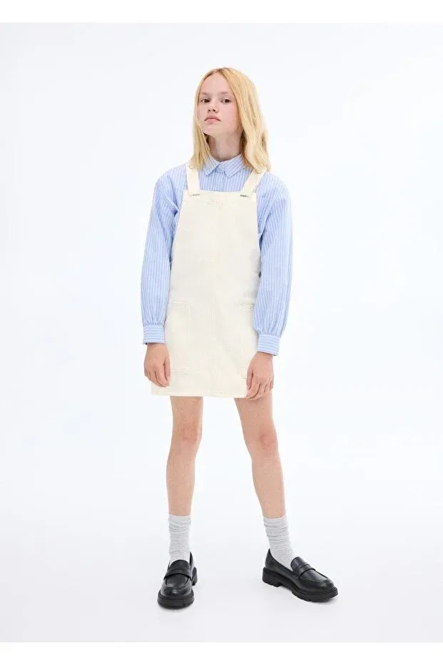 Детское джинсовое платье для девочек без рукавов Mango Kids, Ekrü — фото 2