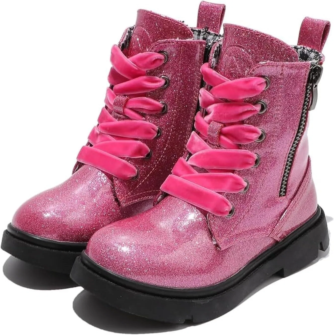 Детские ботинки с блестками на шнуровке и молнии kkdom, Glitter Pink