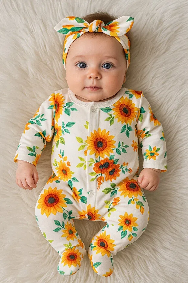 Детский комбинезон для девочек с принтом Sunflower Pattern Linda Harris, Ecru