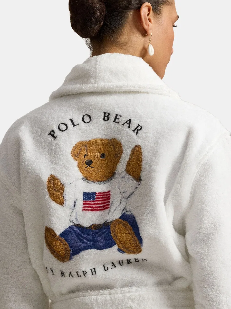 Короткий банный халат Polo Ralph Lauren «Короткий банный халат - культовый медведь» белого цвета — фото 4