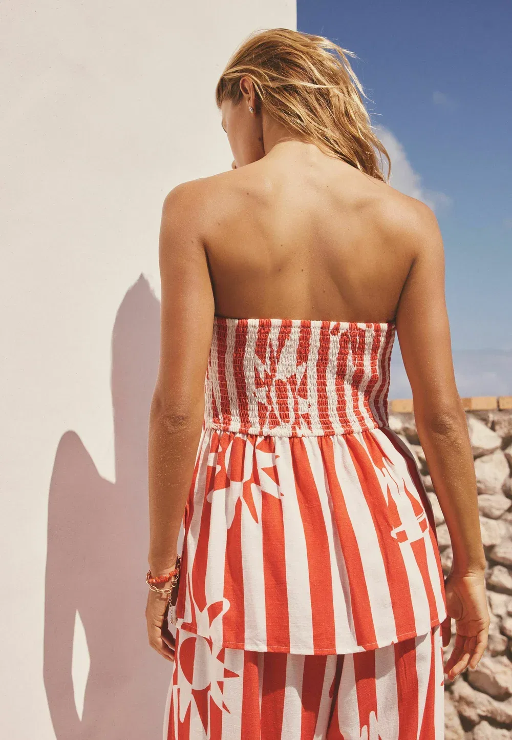 Стандартный крой - удлиненный топ-бандо - топ Next, Red White Sun Stripe Print — фото 3