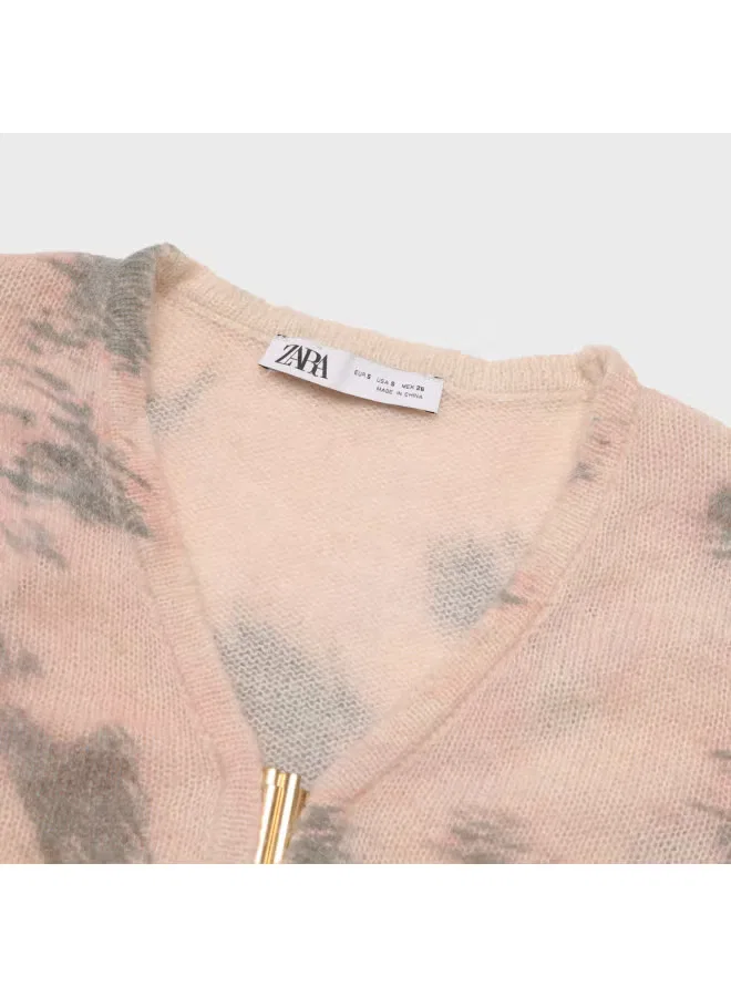 Кардиган свободного кроя с длинным рукавом и V-образным вырезом Zara, розовый/серый — фото 4