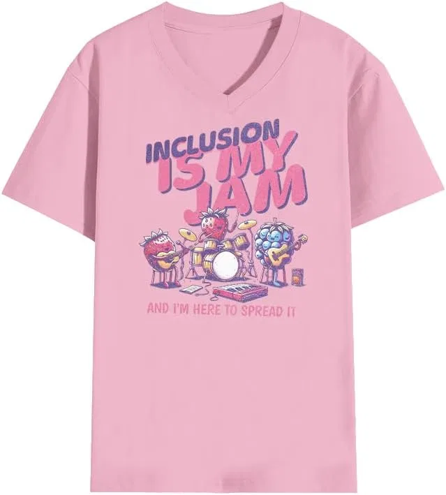 Футболка с V-образным вырезом Inclusion is My Jam, Pink