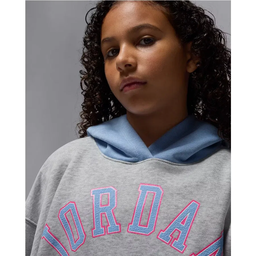 Детский свитшот Jordan JDG Blue Jeans & Bling Po Hoody Nike, Серо-розовый — фото 3