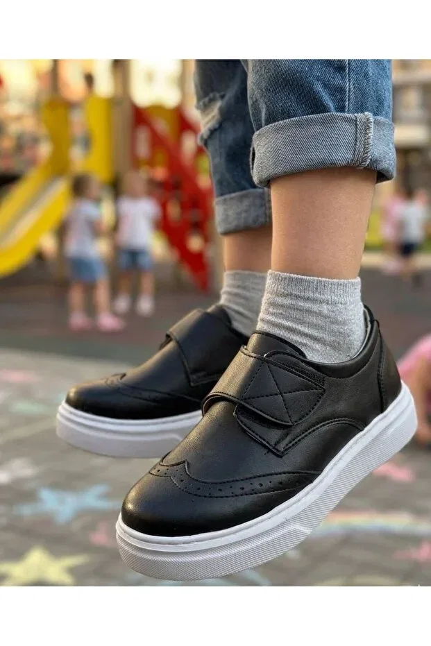 Детские кеды для мальчиков на липучке Surpie Shoes, Black — фото 2