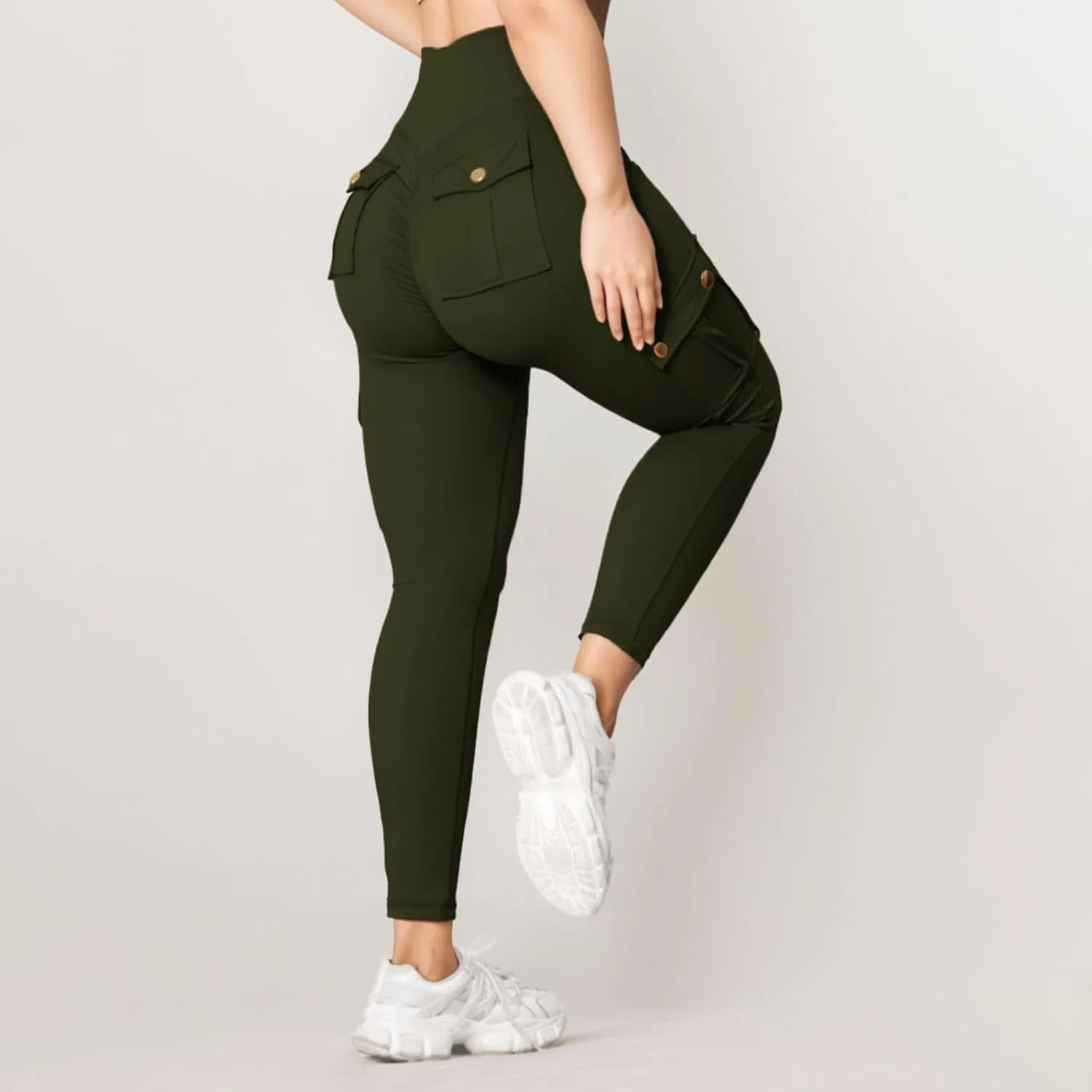 Женские спортивные штаны карго с высокой талией High Waisted, Army Green — фото 3