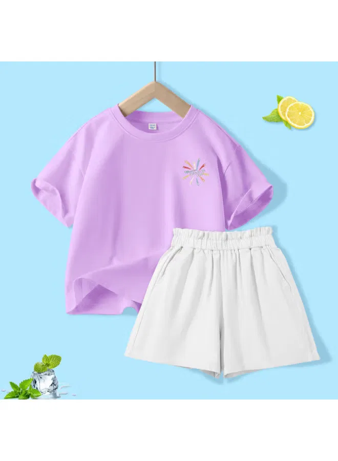 Комплект с коротким рукавом из хлопка, шорты, Jeanswest, светло-фиолетовый — фото 2