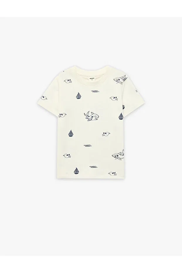 Детская футболка с коротким рукавом хлопковая Koton, Ecru Patterned — фото 3