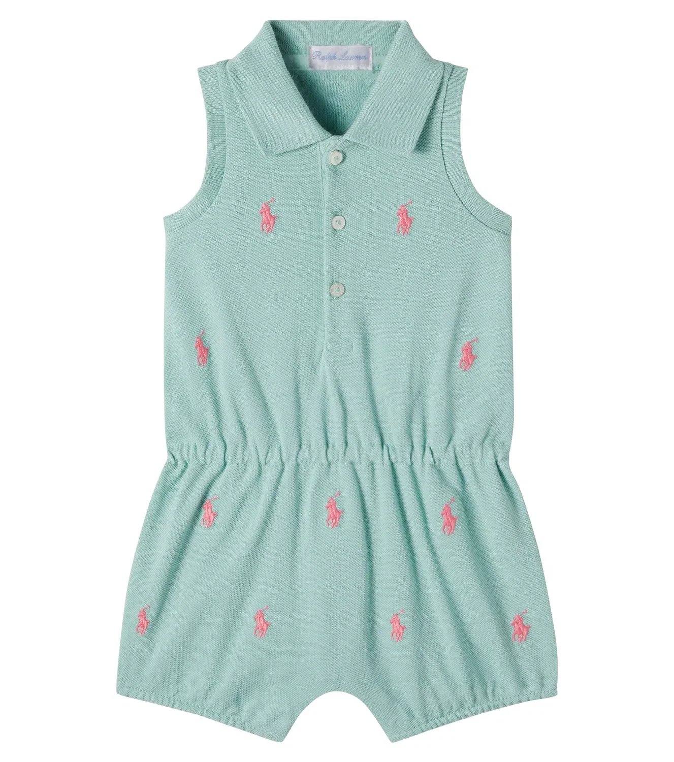 Комбинезон из пике с воротником поло Polo Ralph Lauren Kids, зеленый