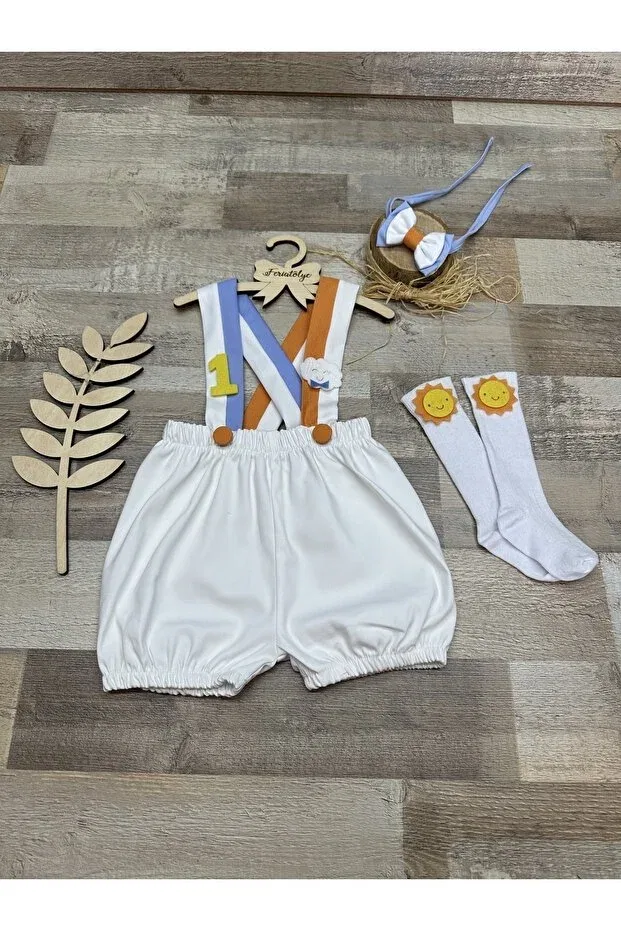 Детский комбинезон для мальчиков с принтом Summer Concept Sun And Cloud Figure Feriatolye, White