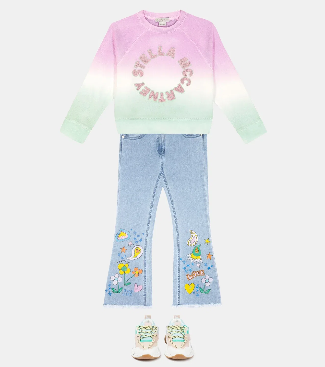 Свитшот хлопковый с принтом тай-дай Stella Mccartney Kids, мультиколор — фото 2