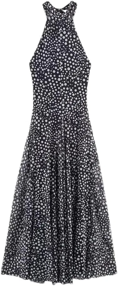 Женское свободное платье в горошек с открытой спиной A-line, Black