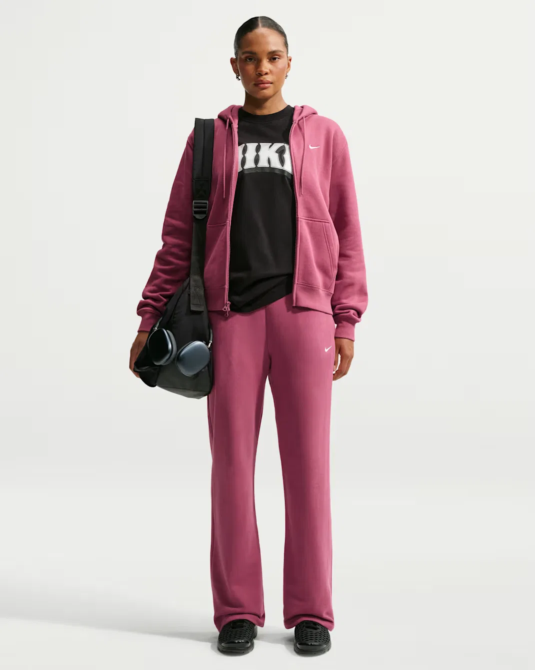 Женские брюки средней посадки с открытым низом Nike Studio Fleece Lightweight "French Terry", Pink Smoke/Sail