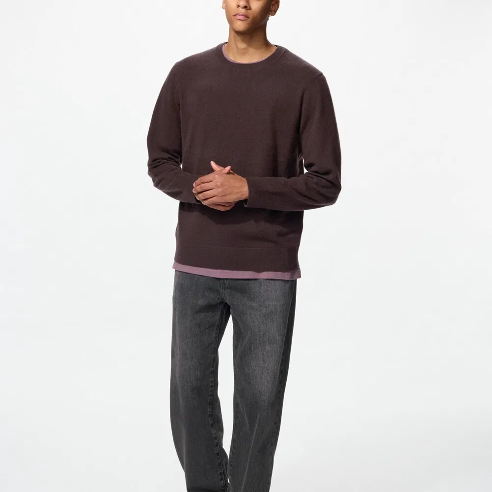Мужской кашемировый свитер с круглым вырезом Dark Umber UNIQLO, Dark Umber — фото 3